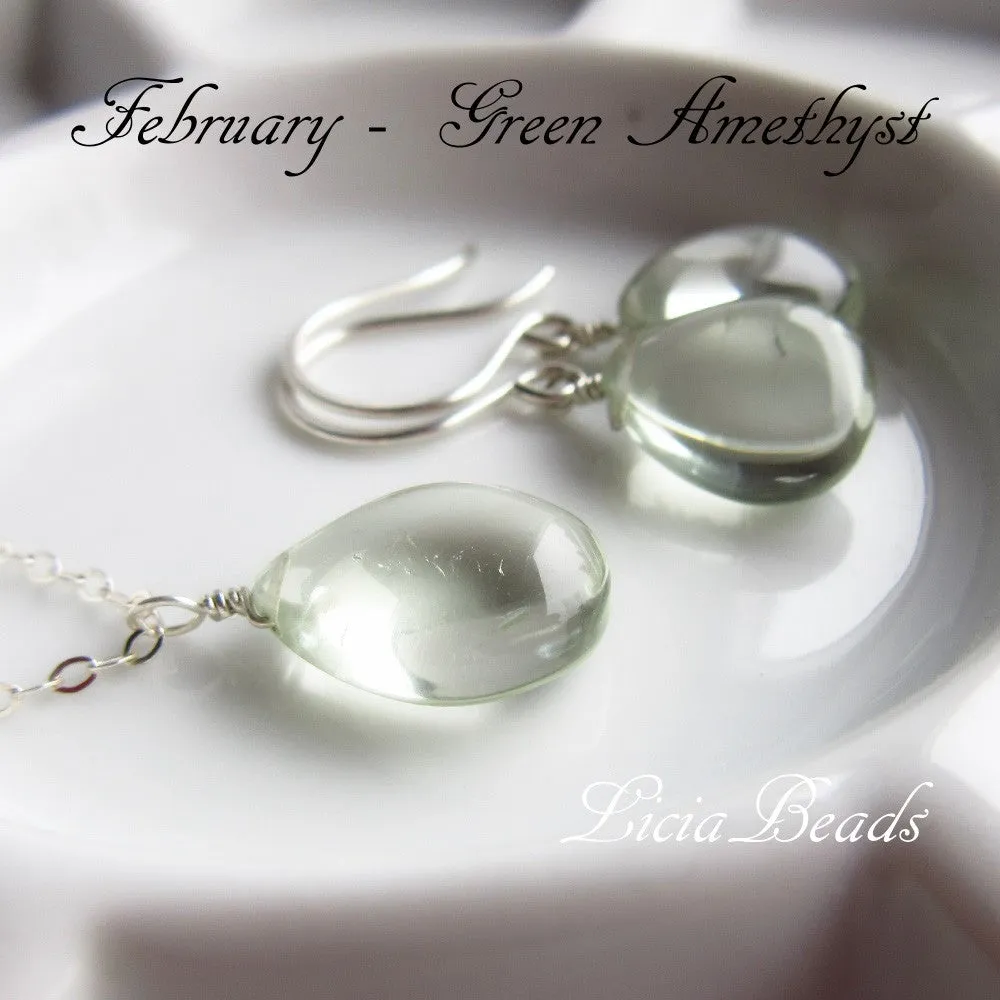 Green Amethyst - February birthstone earring and necklace set on sterling silver, limited supply