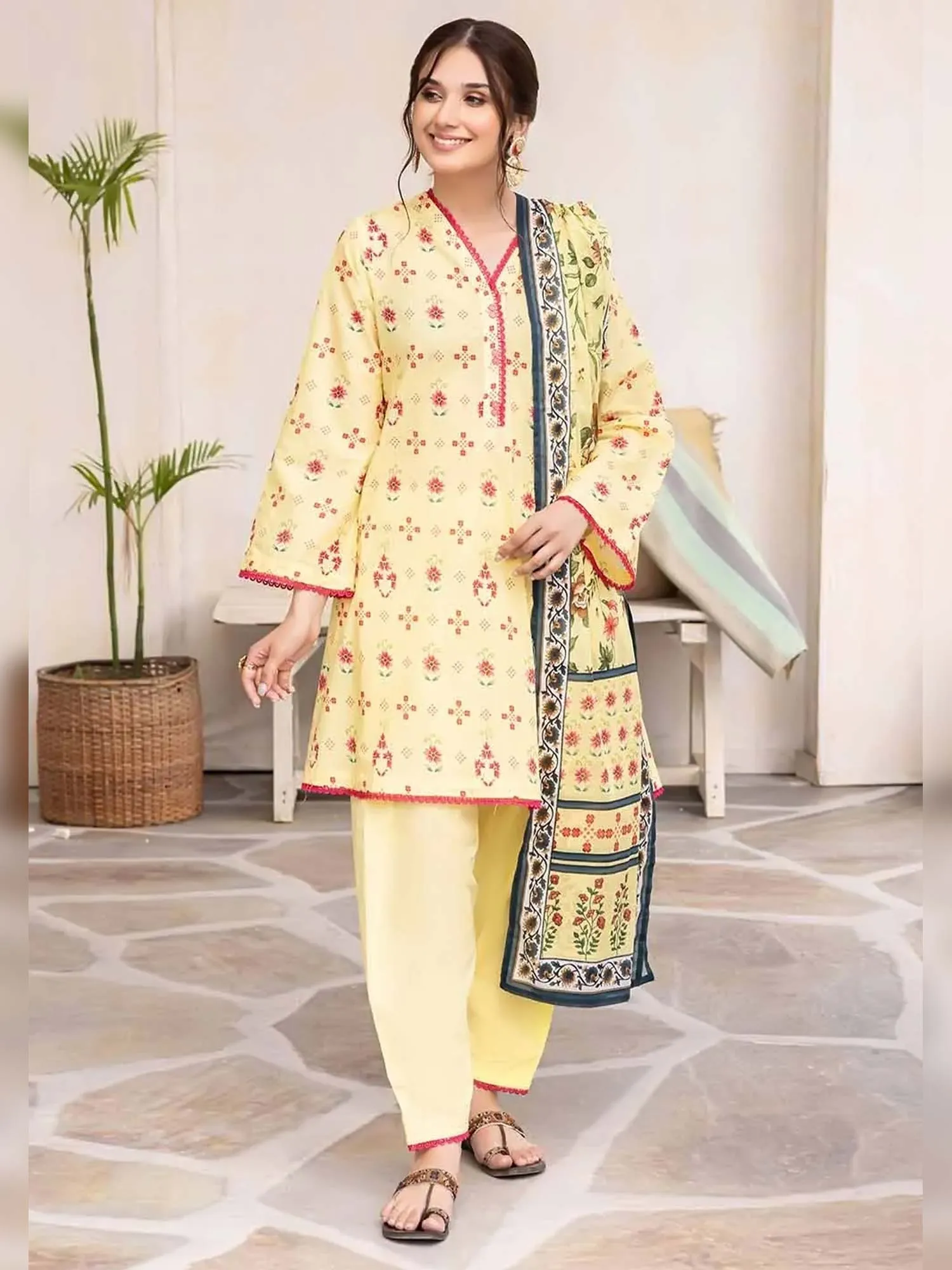 Gul Ahmed Lawn "Summer Solstice" Unstitched Yellow 3-Piece (CL-32495)