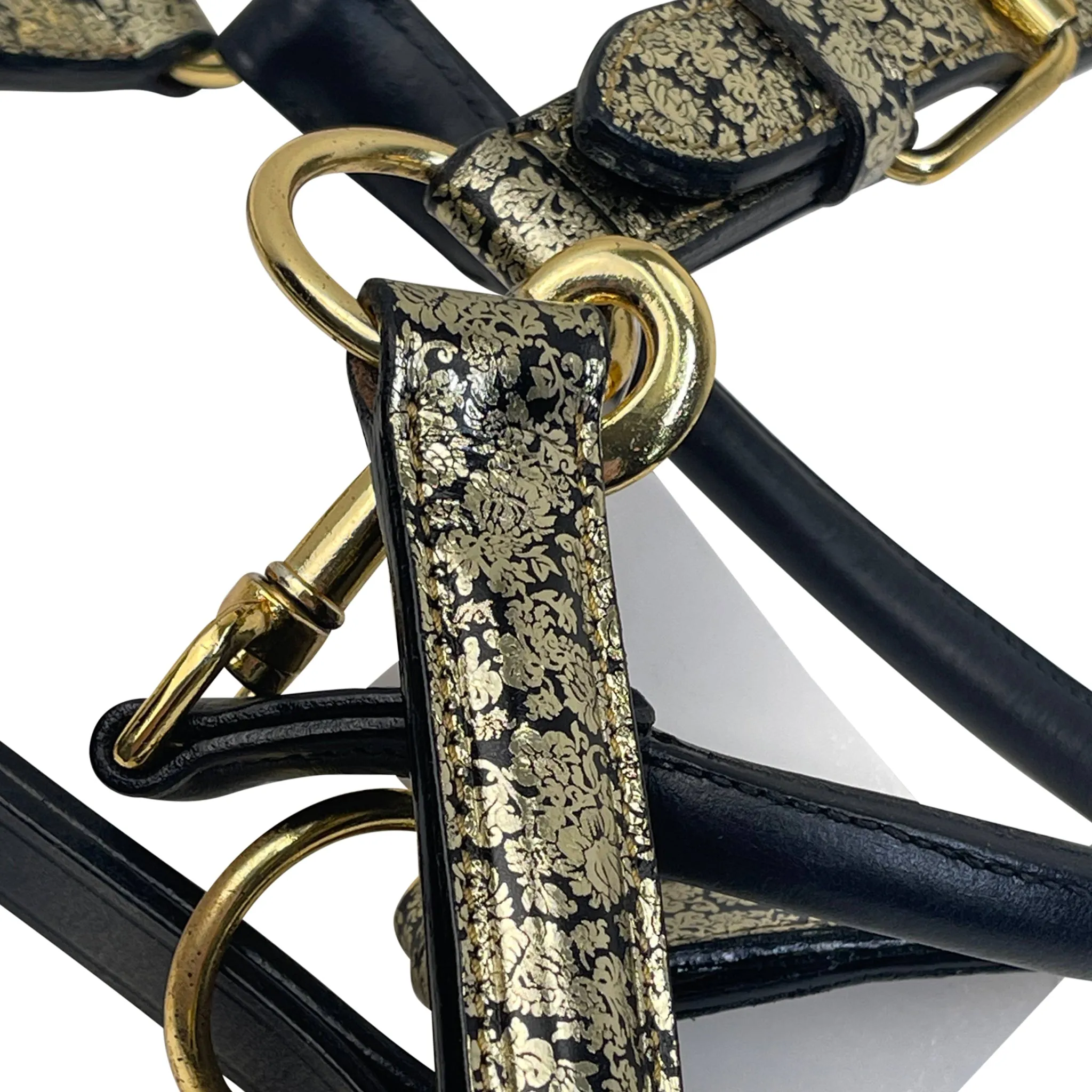 Halter Ego 'Damascus' Leather Halter in Black/Gold Floral - Cob