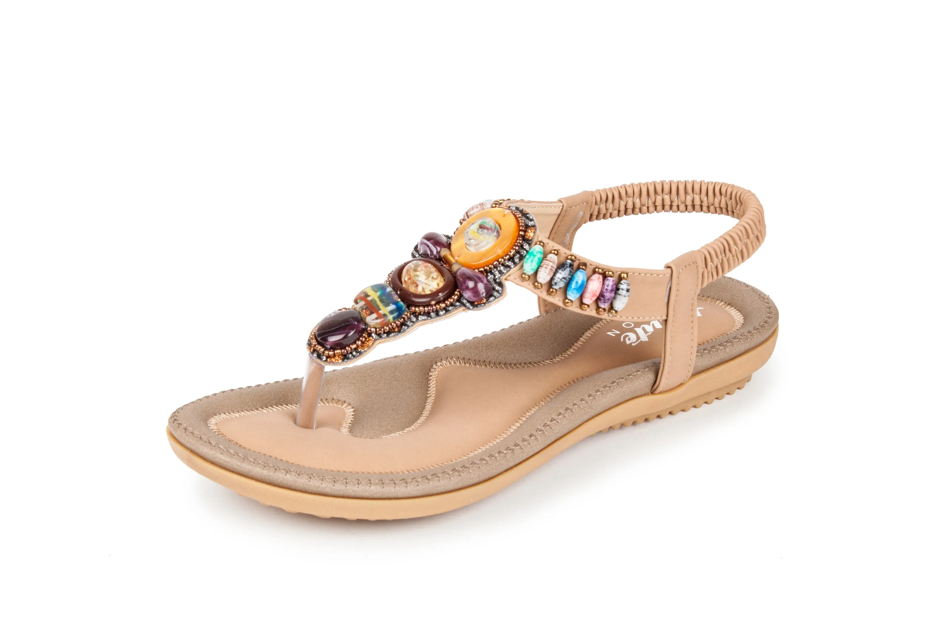 Haute Edition Women's Bohemian Beaded Elastic Slip on Comfort Sandals