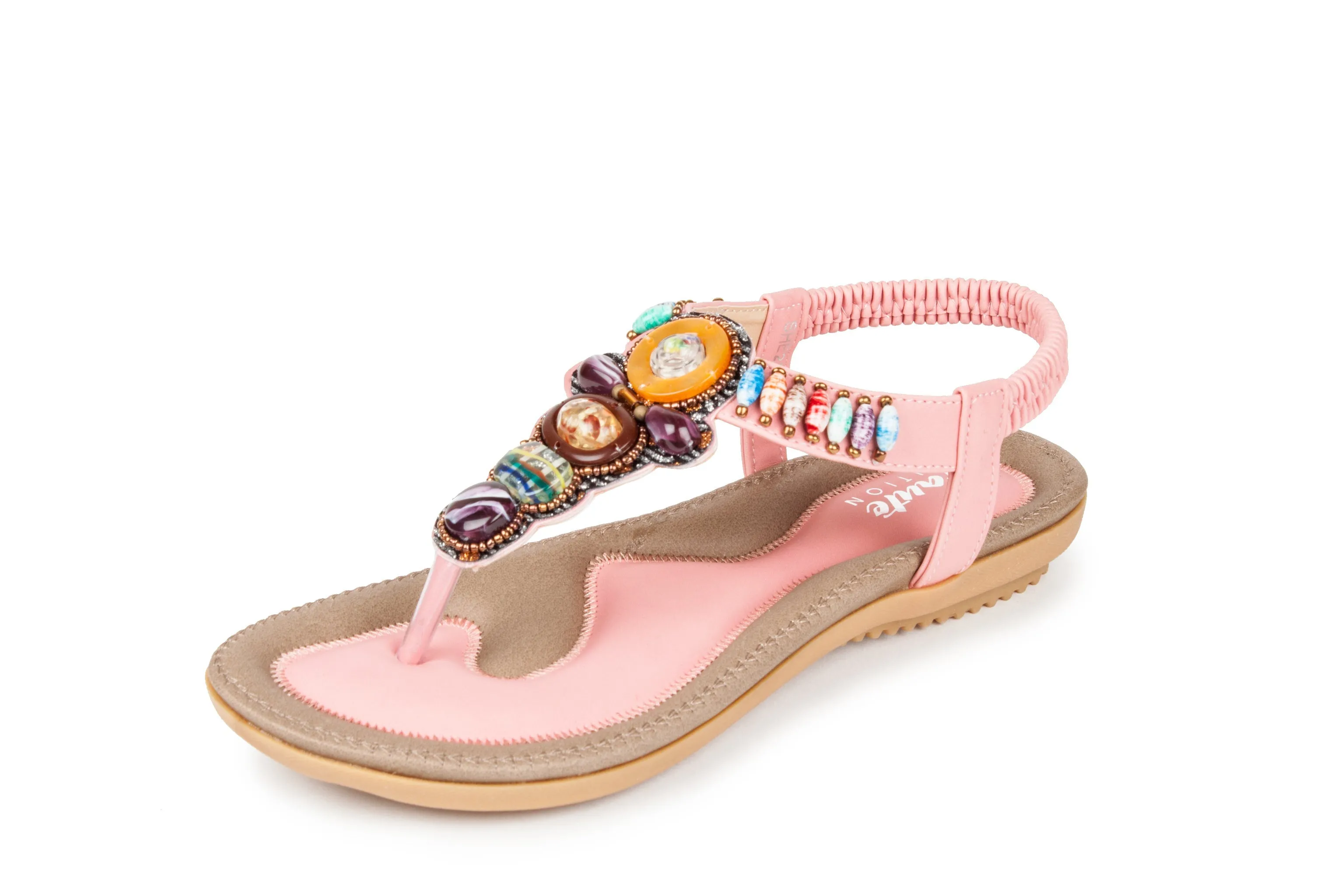 Haute Edition Women's Bohemian Beaded Elastic Slip on Comfort Sandals