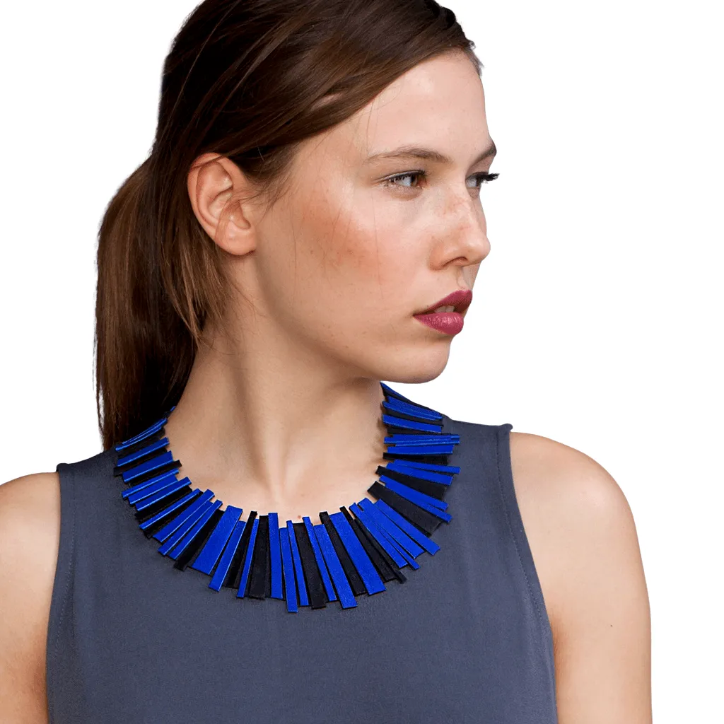 Hellena blue leather statement necklace