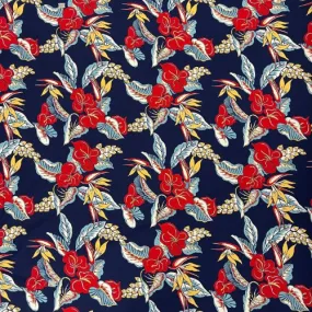 Hibiscus Heliconia Hawaiian Fabric | Navy 0223 BLU-0024C