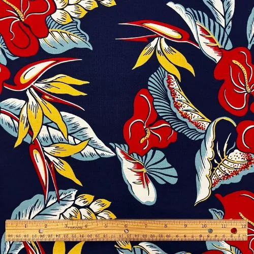 Hibiscus Heliconia Hawaiian Fabric | Navy 0223 BLU-0024C