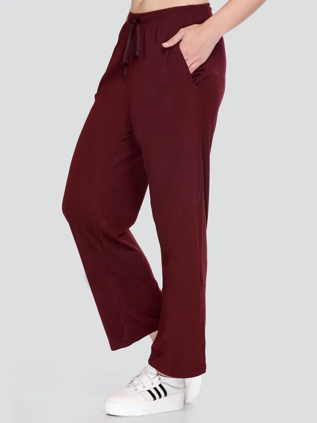 High Rise Cotton Straight Wine Trackpants