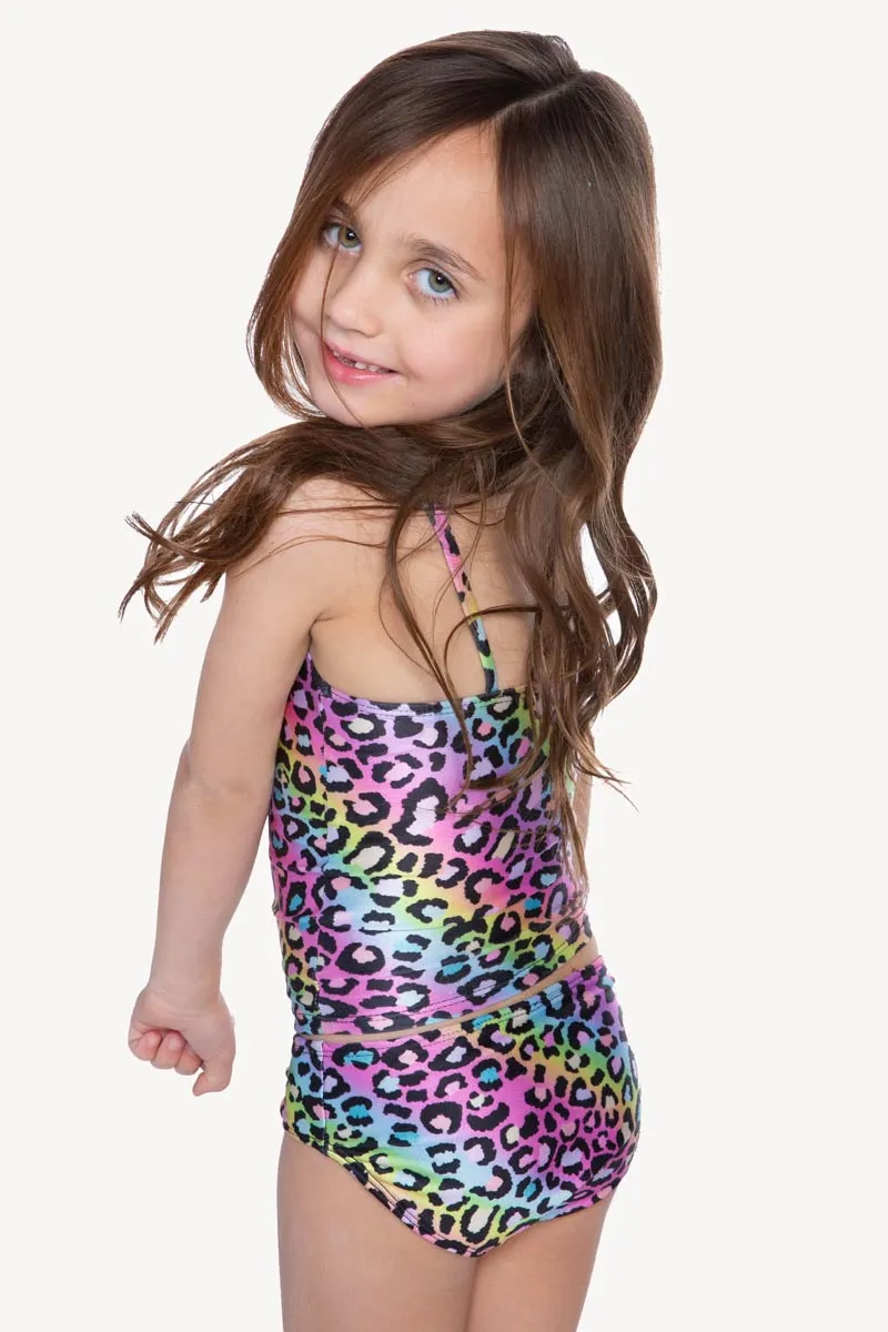 High Shine Tankini - Neon Rainbow Leopard