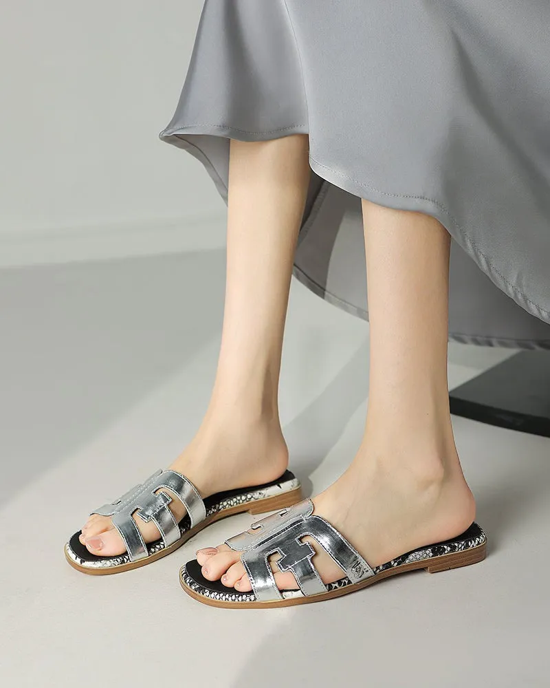 Hollow Out One-line Flat Sandals