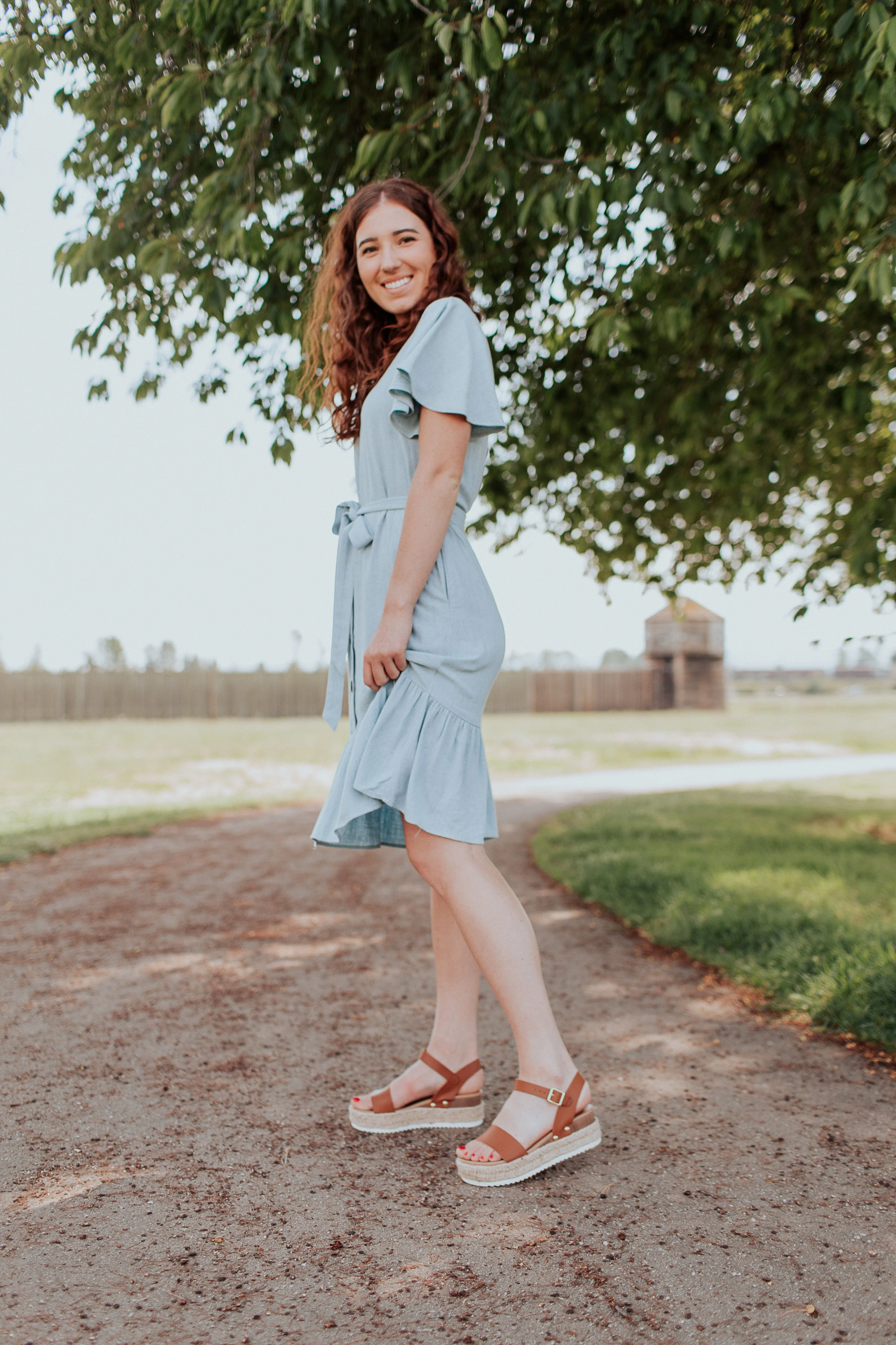 Janelle Button Down Dress in Sky