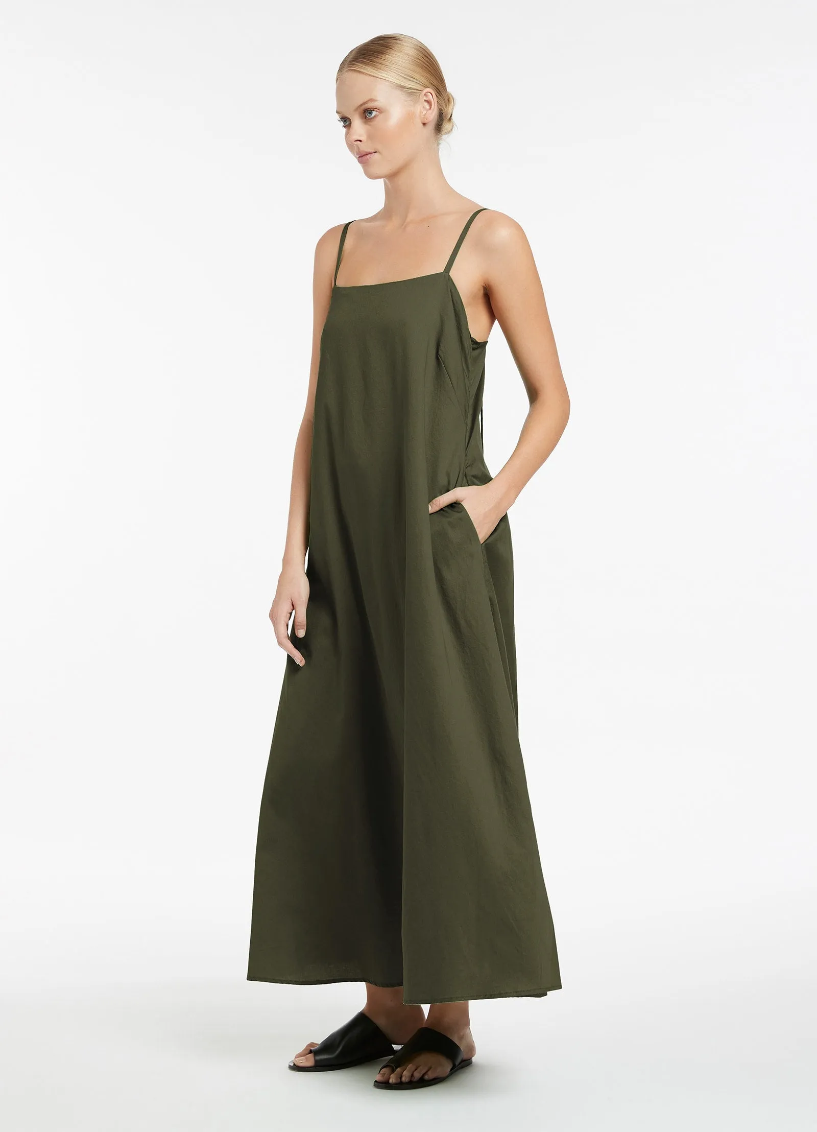 Jetset A Line Strappy Dress - Olive