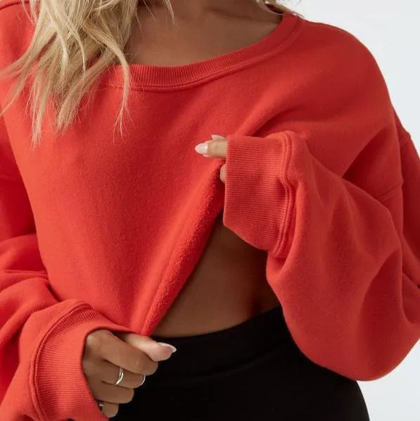 Joah Brown Cut Off Cropped Sweatshirt Hot Sauce