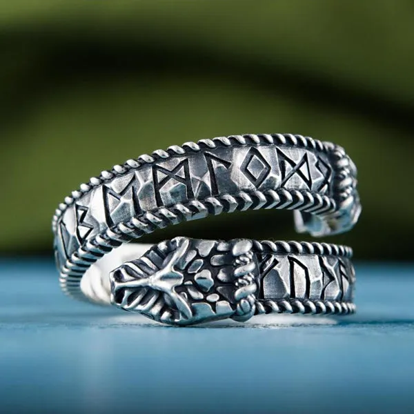 Jormungandr and Runes Ring - Sterling Silver or Gold