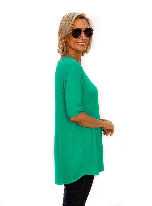 Kelly Green Round Neck Elbow Length Sleeve Top