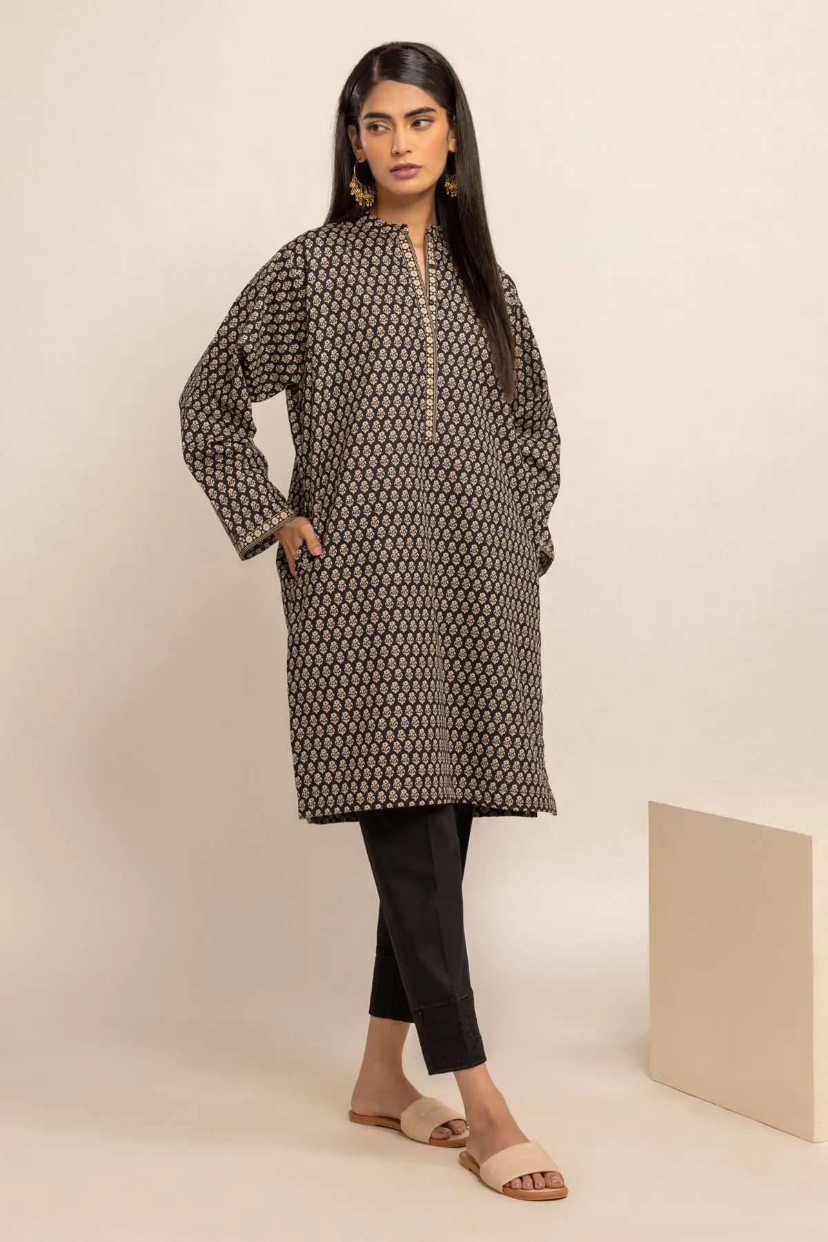 Khaadi Black Classic Khaddar Kurta