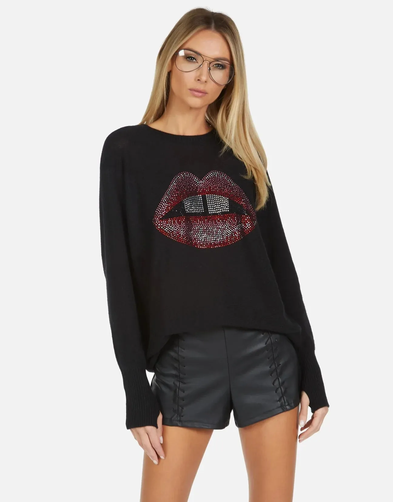 Lauren Moshi Ladona Crystal Gap Tooth Cashmere Sweater