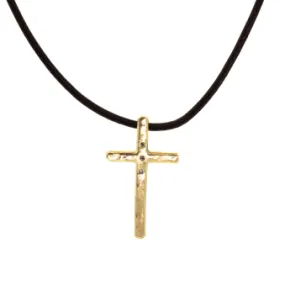 Leather Gold Latin Cross Necklace