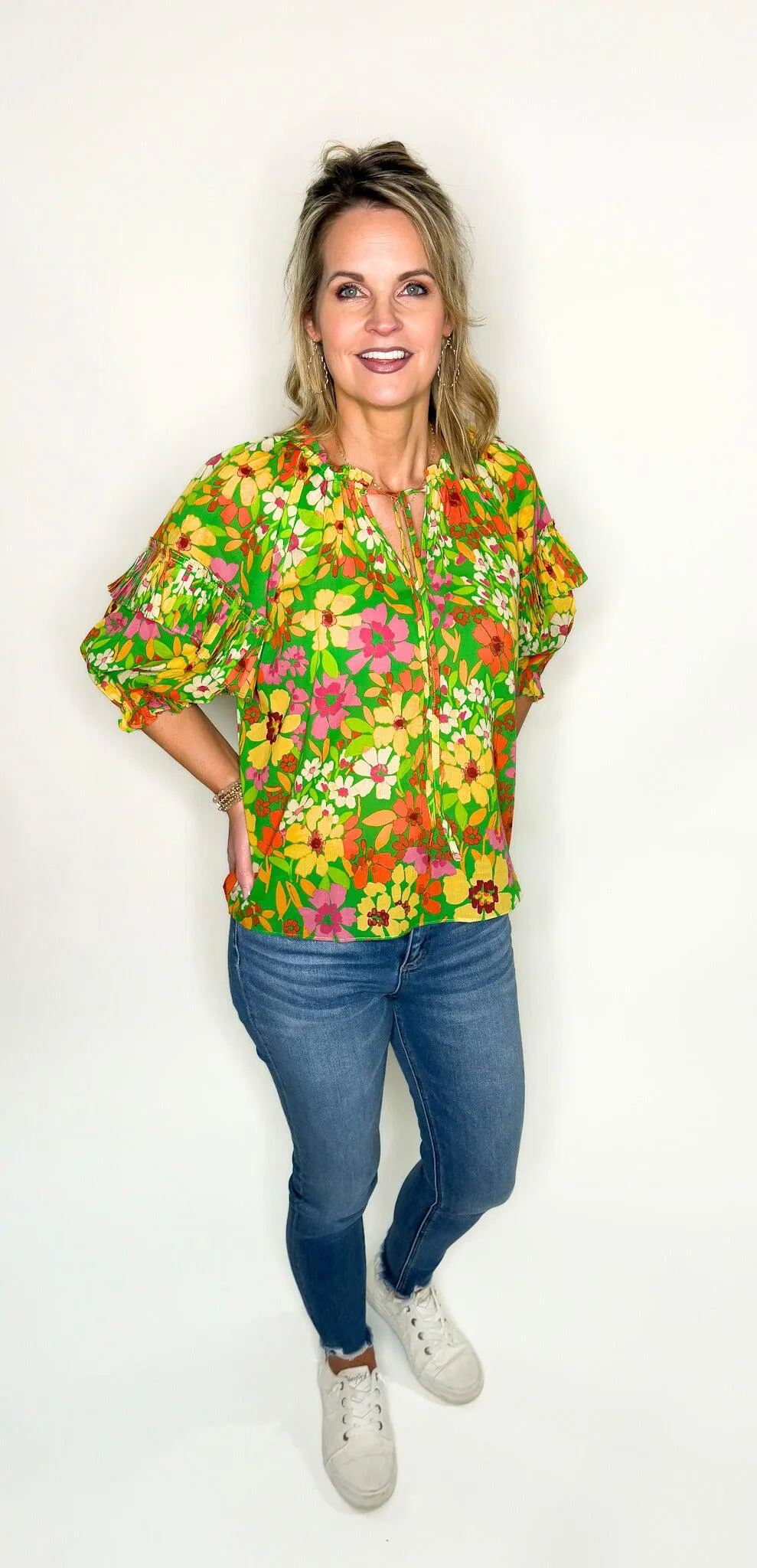 Lime Yellow Orange Floral Top