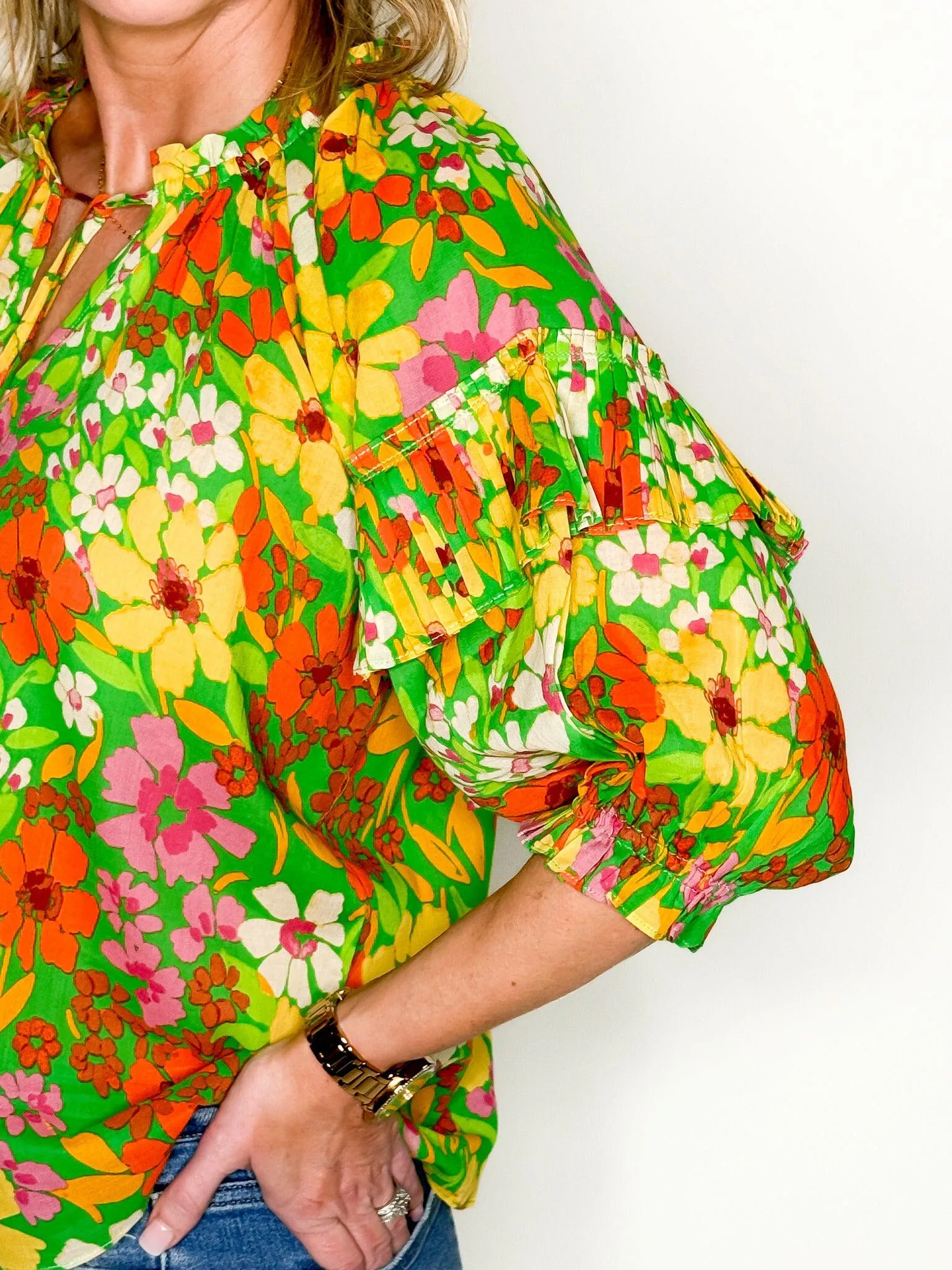 Lime Yellow Orange Floral Top