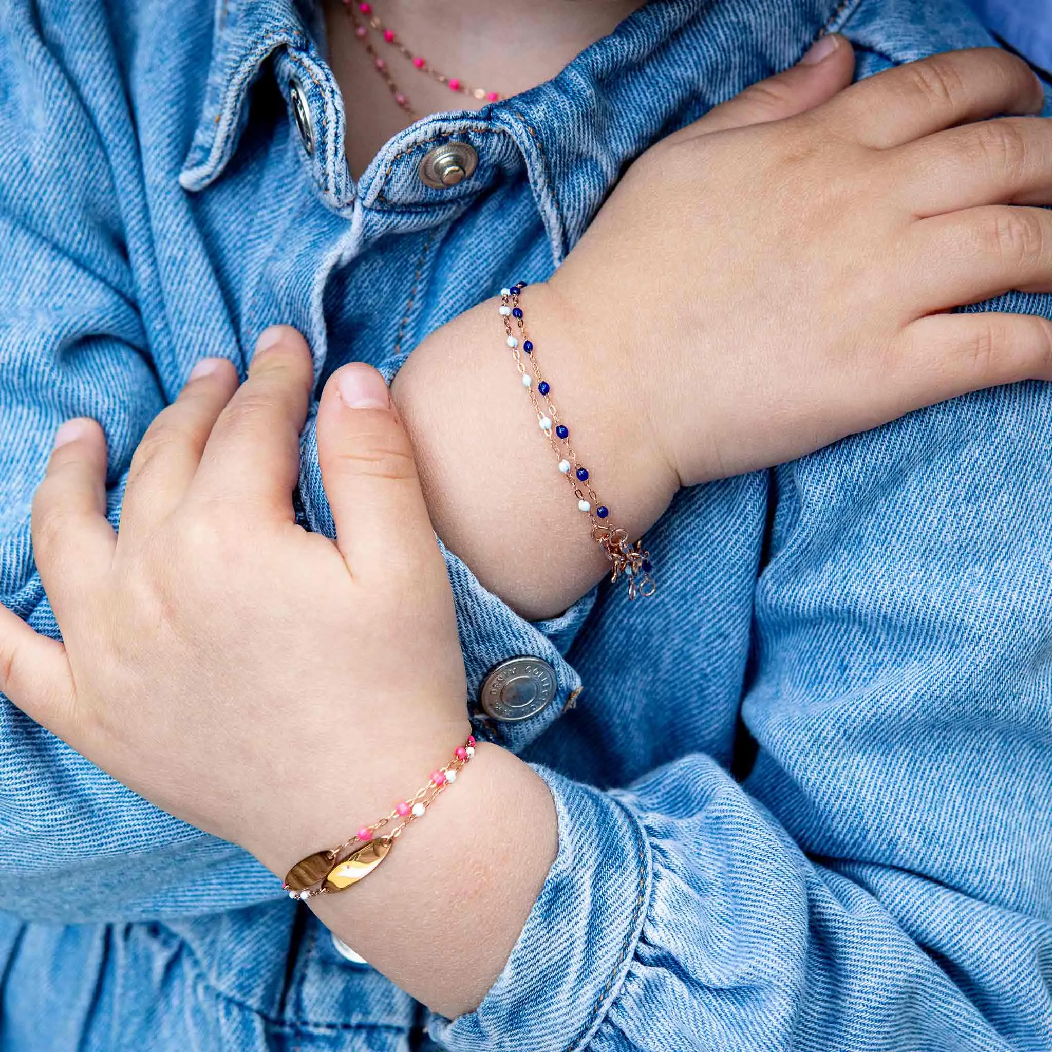 Little Gigi Pink bracelet, Oval plaque, Yellow Gold, 5.9"