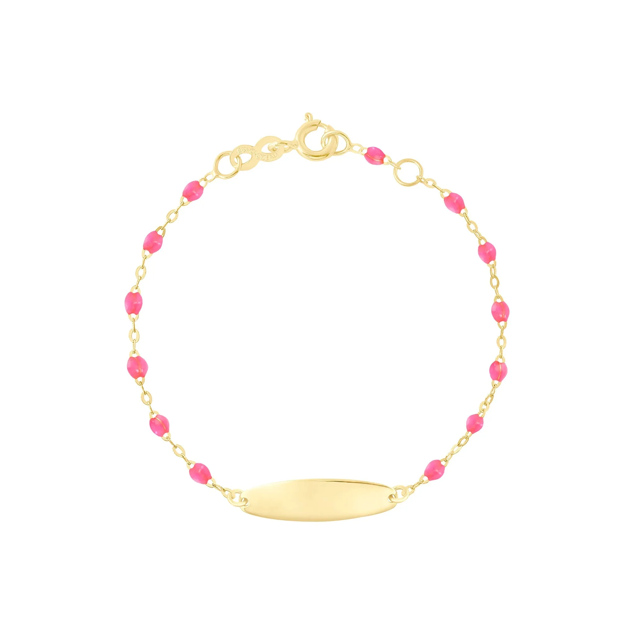 Little Gigi Pink bracelet, Oval plaque, Yellow Gold, 5.9"