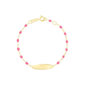 Little Gigi Pink bracelet, Oval plaque, Yellow Gold, 5.9"