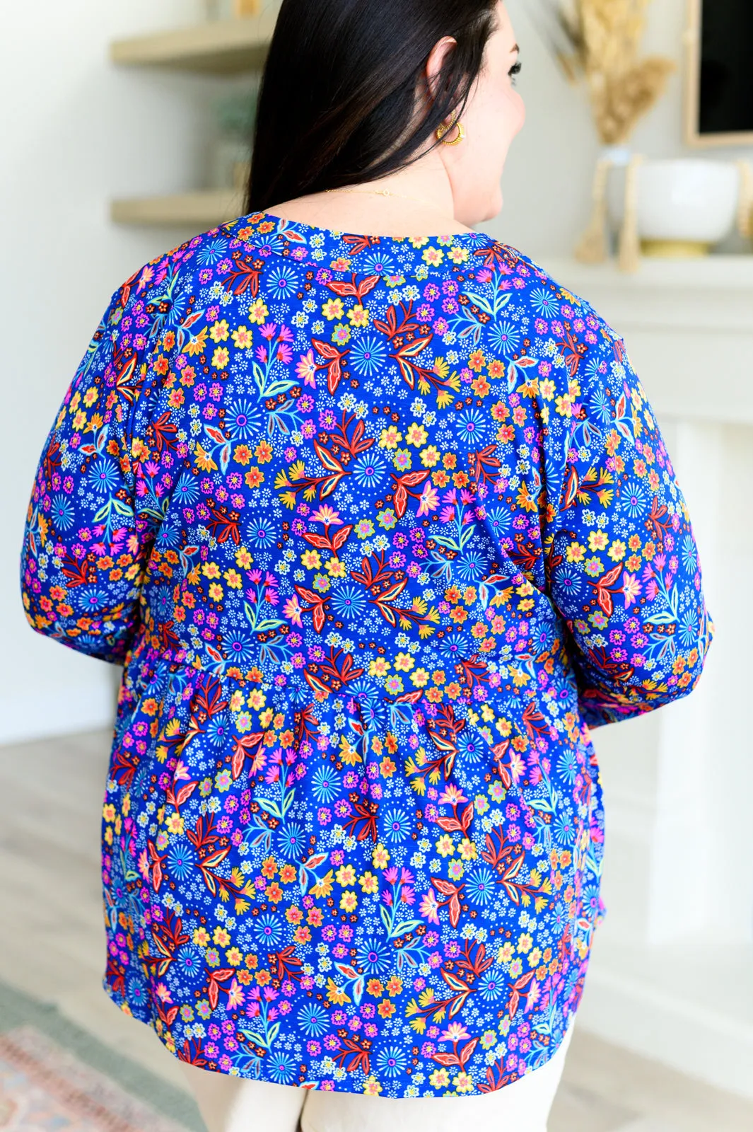 Lizzy Babydoll Top in Royal Retro Floral