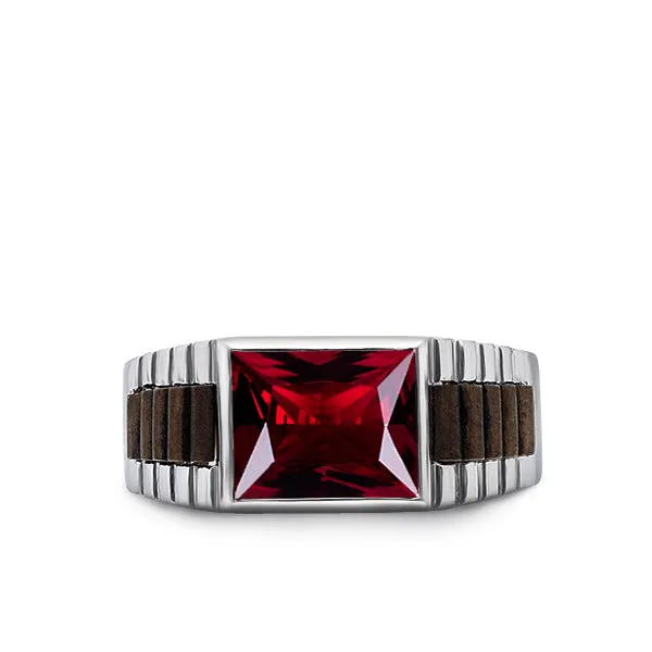 Male Pinky Ring Sterling Silver Band with Faceted Gemstone