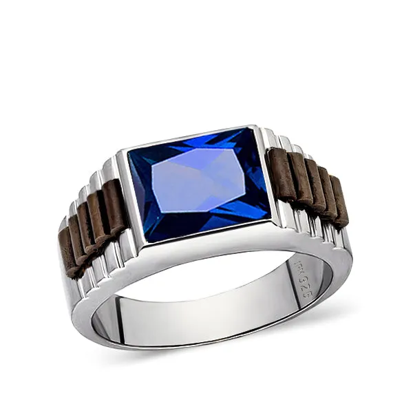 Male Pinky Ring Sterling Silver Band with Faceted Gemstone