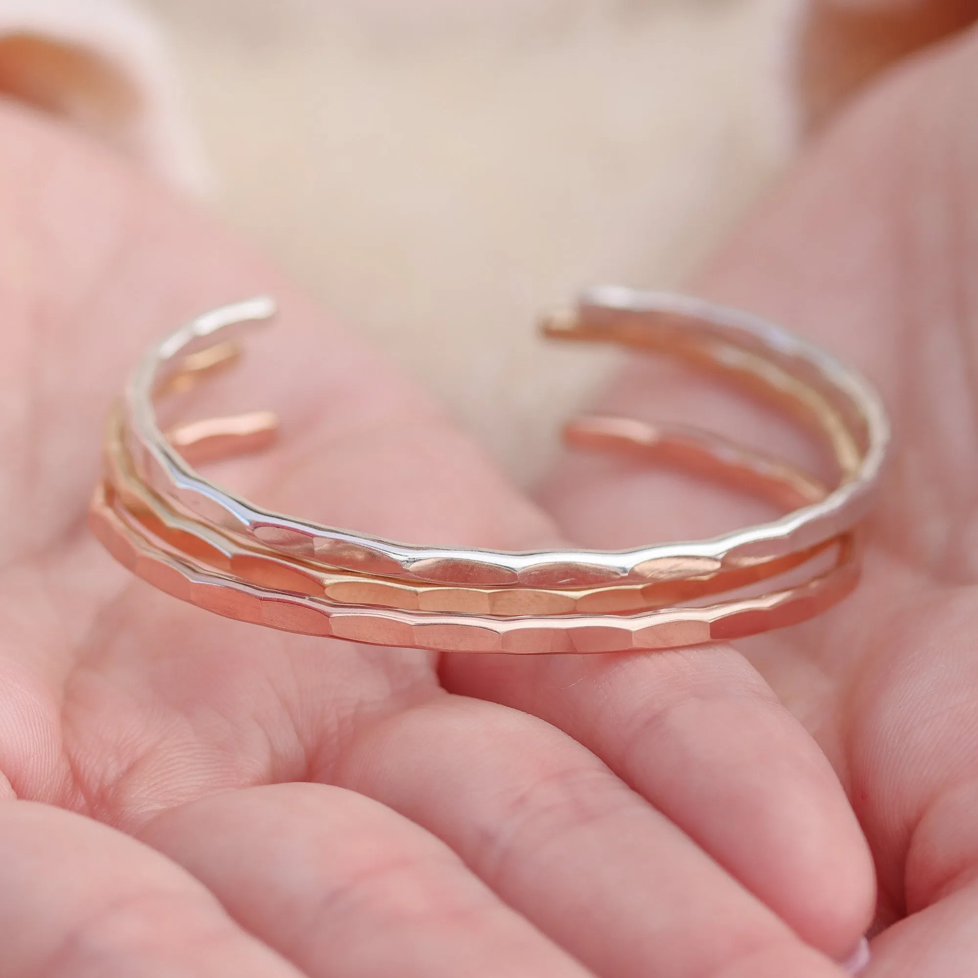 Medium Hammered Rose Gold Cuff Bracelet