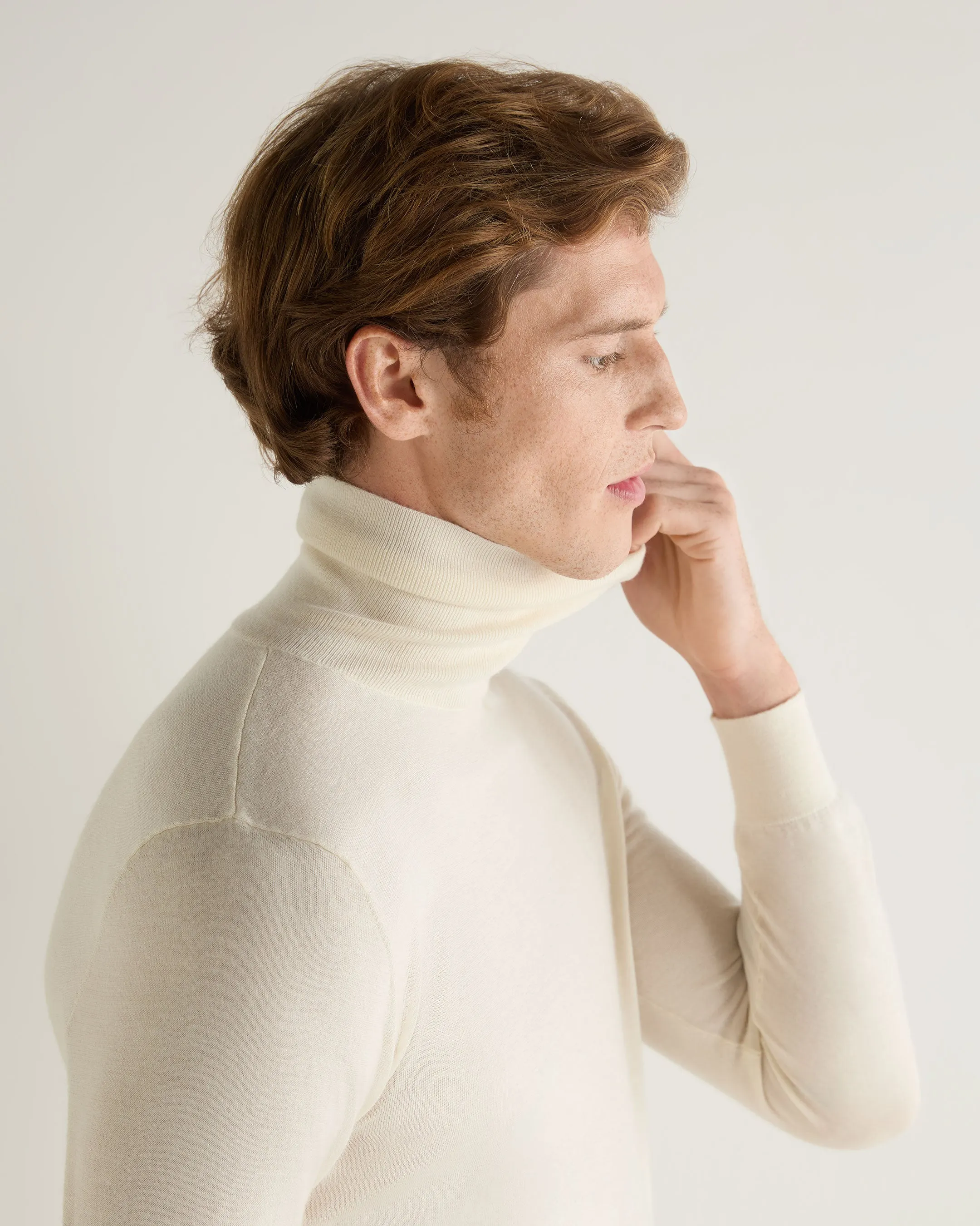 Men's Pimlico Fine Gauge Cashmere Roll Neck Jumper New Ivory White