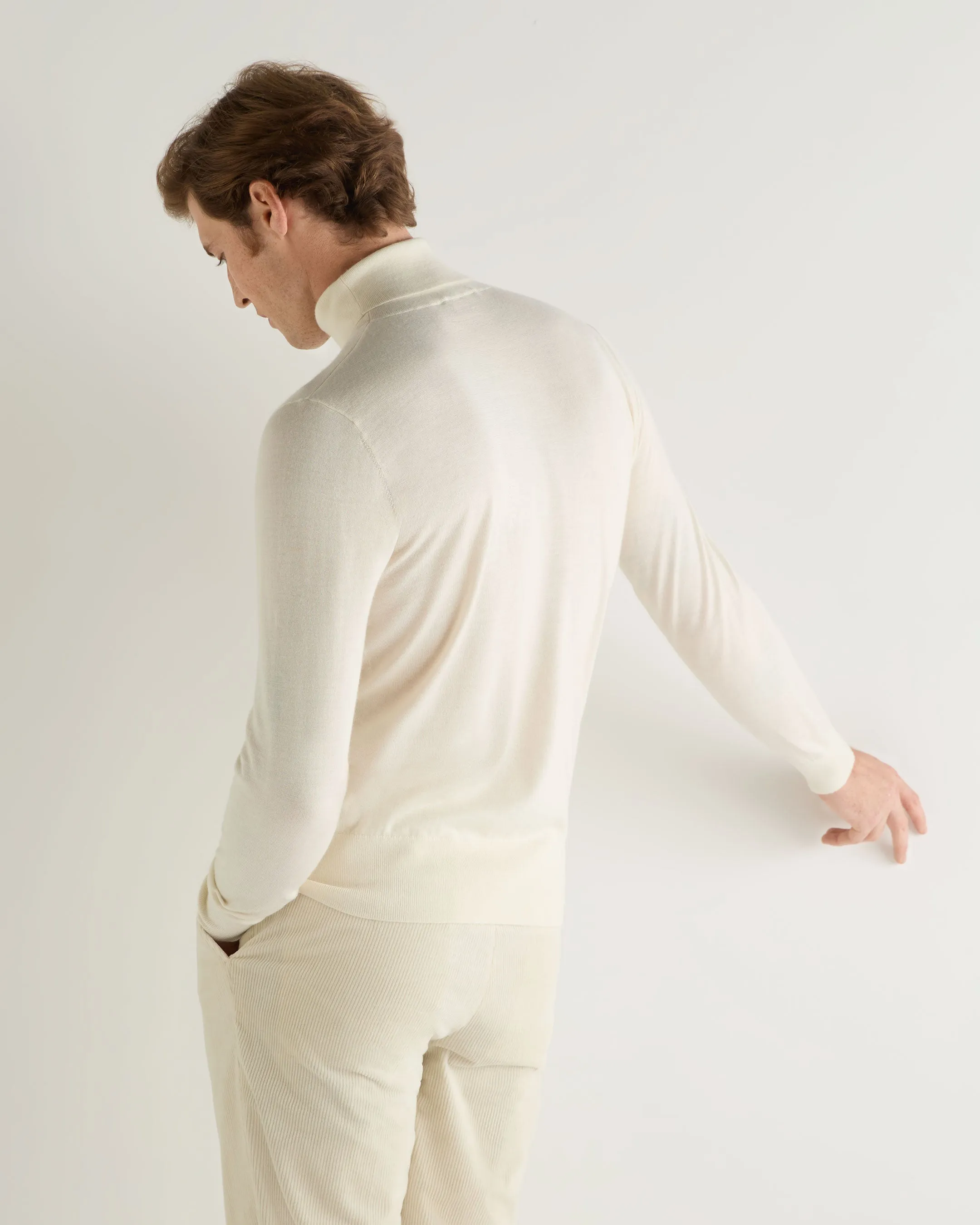 Men's Pimlico Fine Gauge Cashmere Roll Neck Jumper New Ivory White