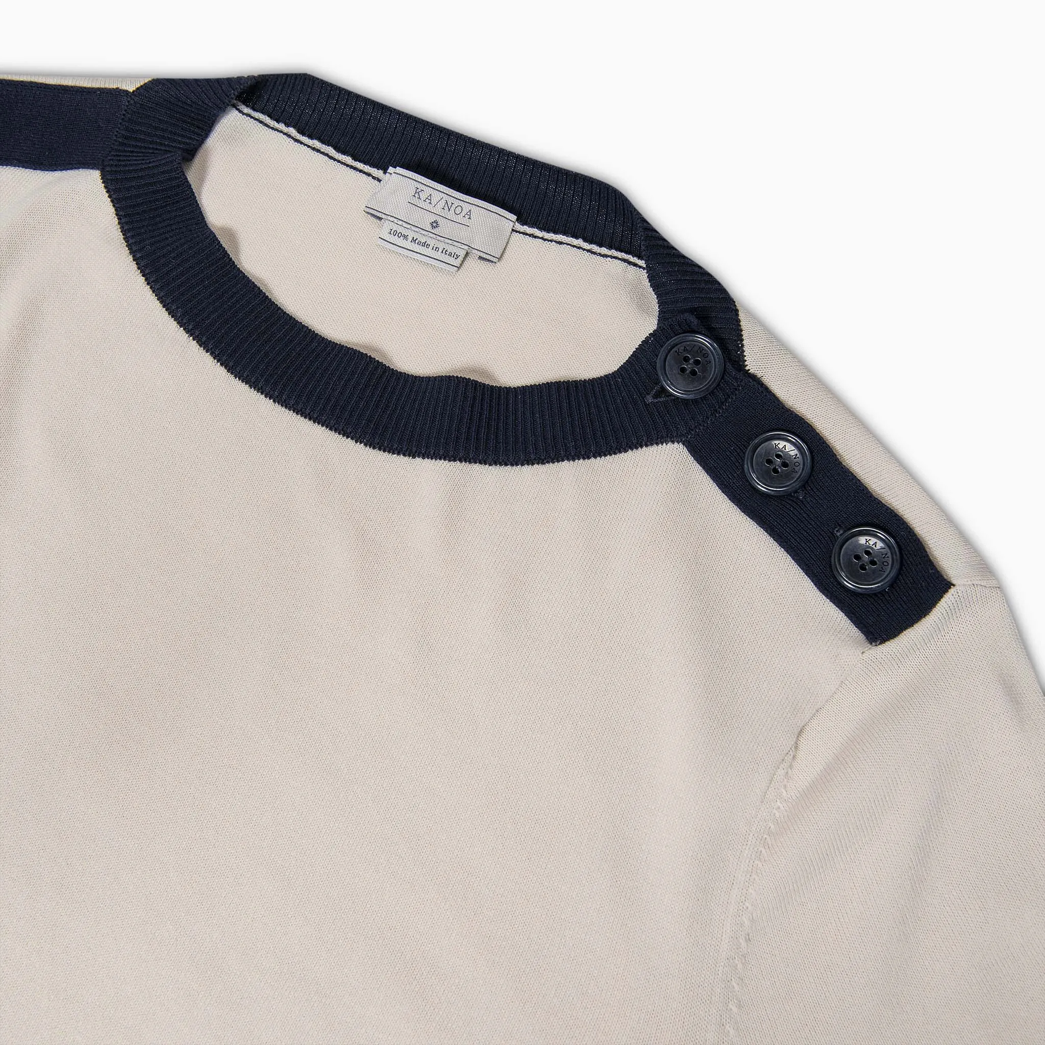 Michael long sleeved jumper with navy-style neckline (creme and dark blue)