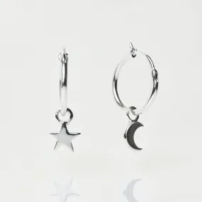 Moon & Star Charm Hoops