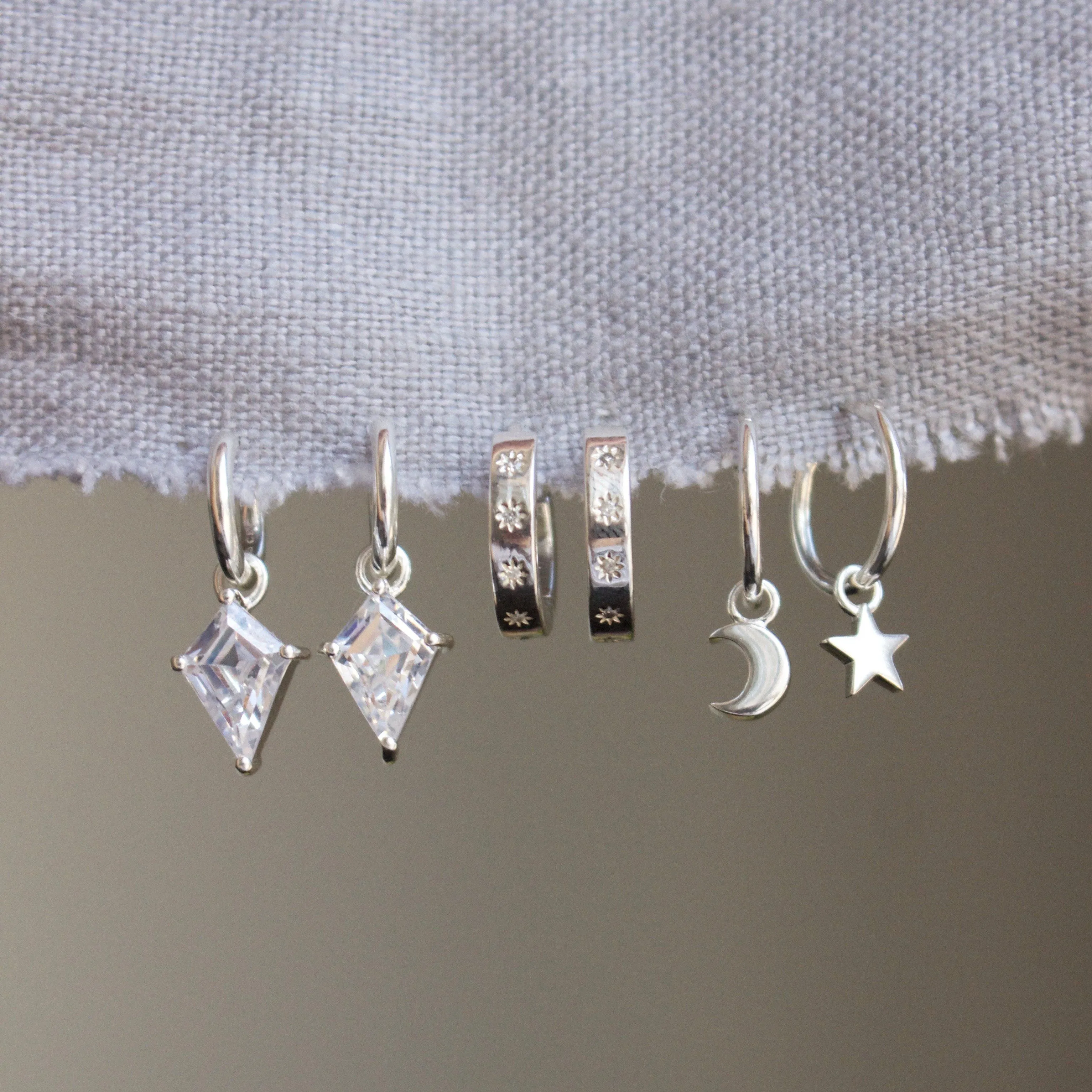 Moon & Star Charm Hoops