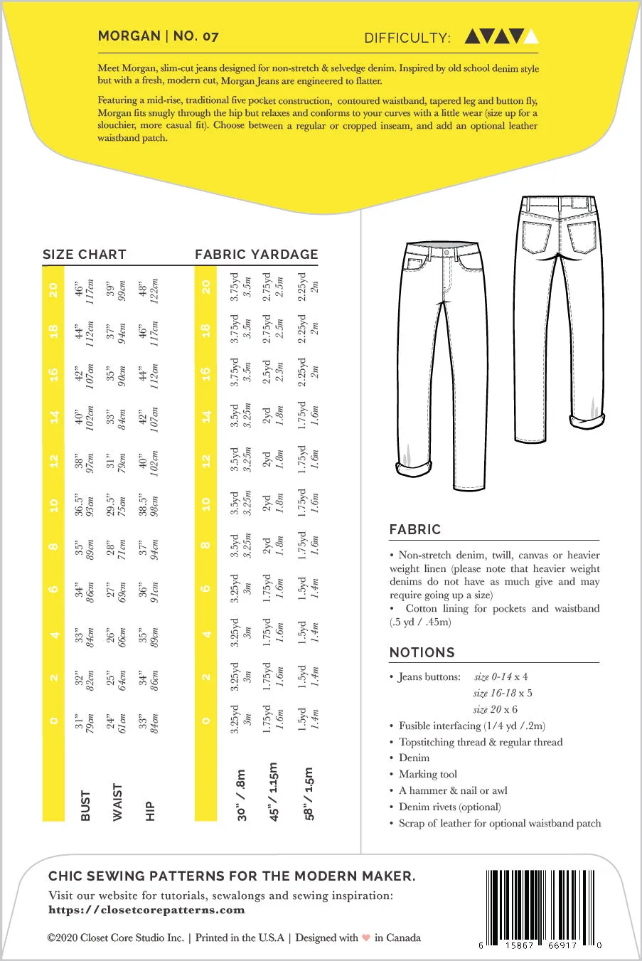 Morgan Jeans Sewing Pattern by Closet Core Patterns