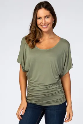 Olive Basic Fitted Dolman Sleeve Top