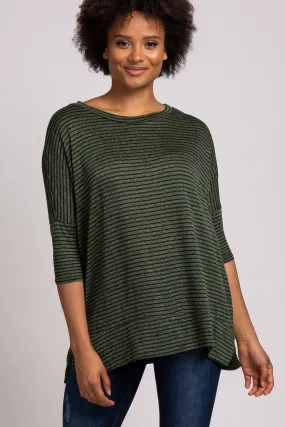 Olive Striped 3/4 Sleeve Top