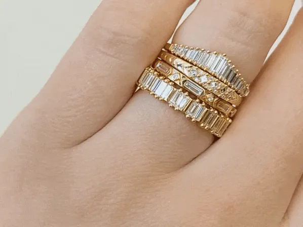 ORDER ONLY: 18K Gold Engraved Ring with Five Carre-Cut Diamonds