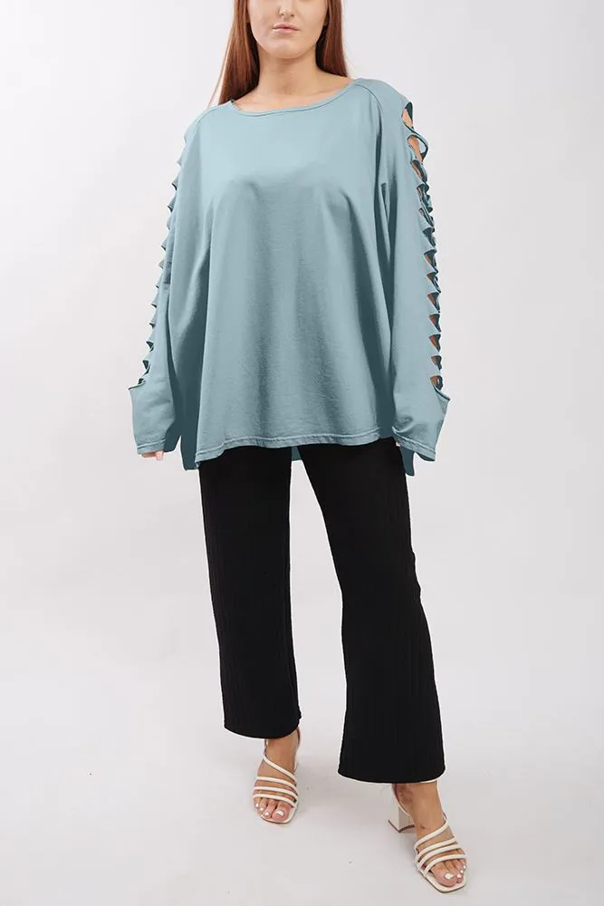 Plain Cutout Sleeve Cotton Top