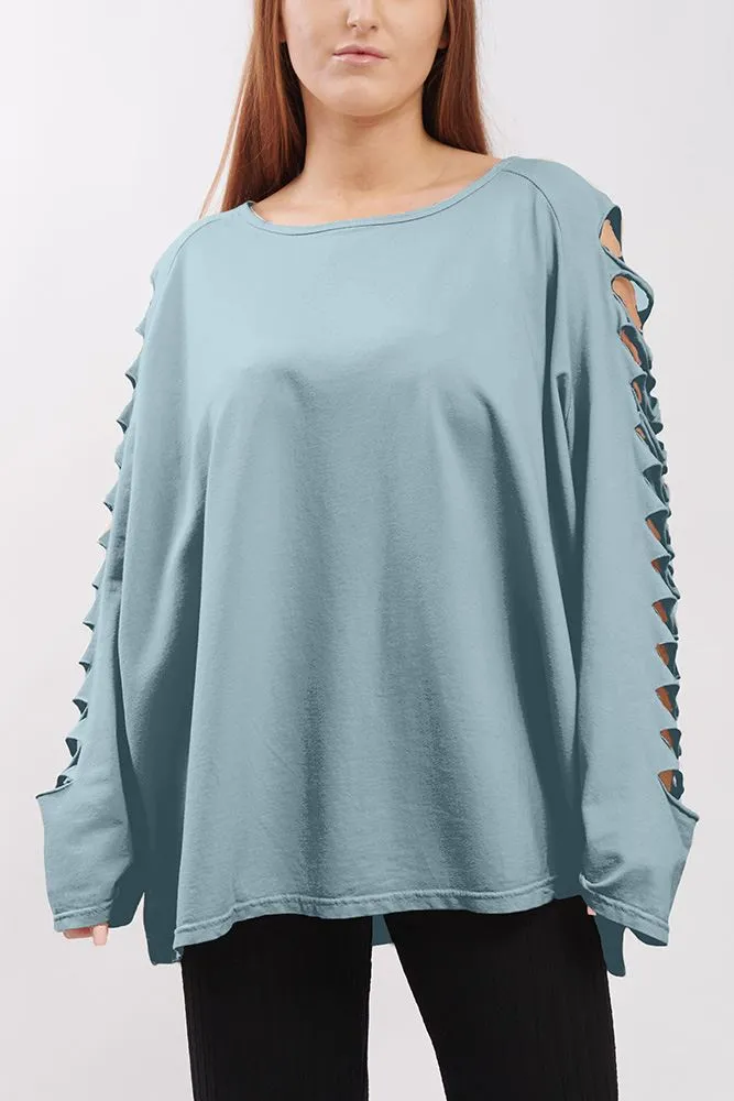 Plain Cutout Sleeve Cotton Top