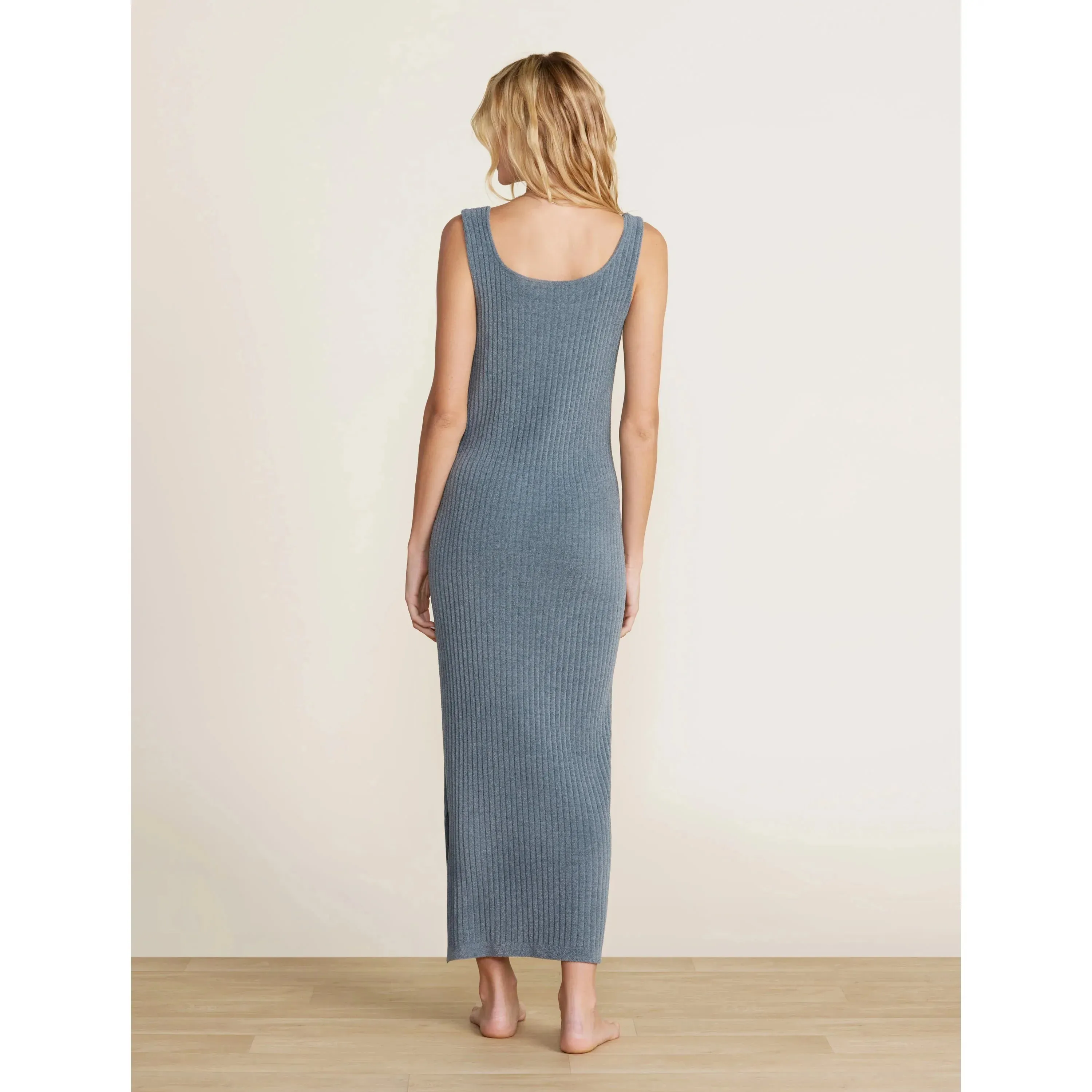 Ribbed Square Neck Dress - Blue Cove