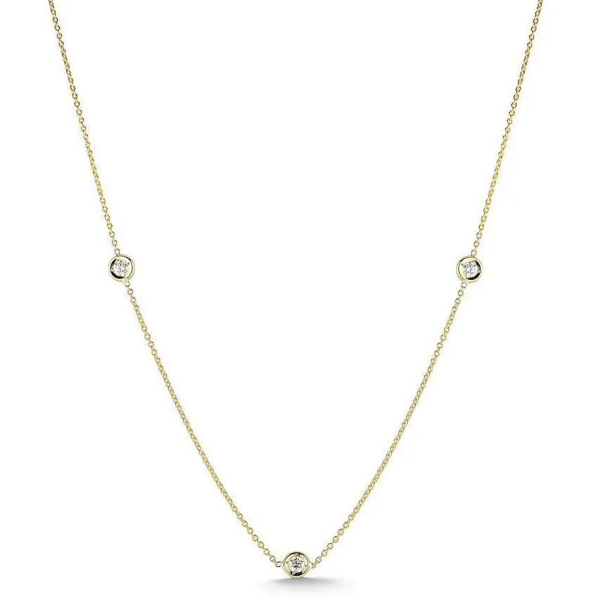 Roberto Coin Diamonds By The Inch 3 Station Diamond Necklace 18K Yellow Gold