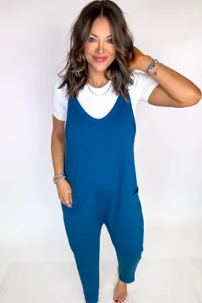 Rushing In Dark Teal Sleeveless Jumpsuit with Pockets Overall Jumper