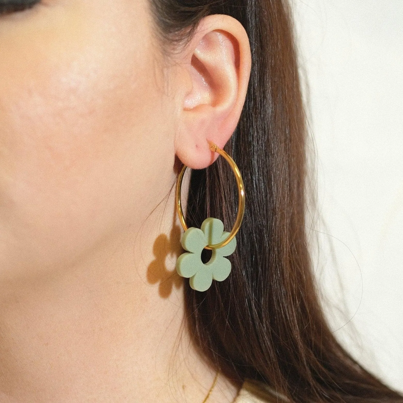 Sage Daisy Hoop Earrings