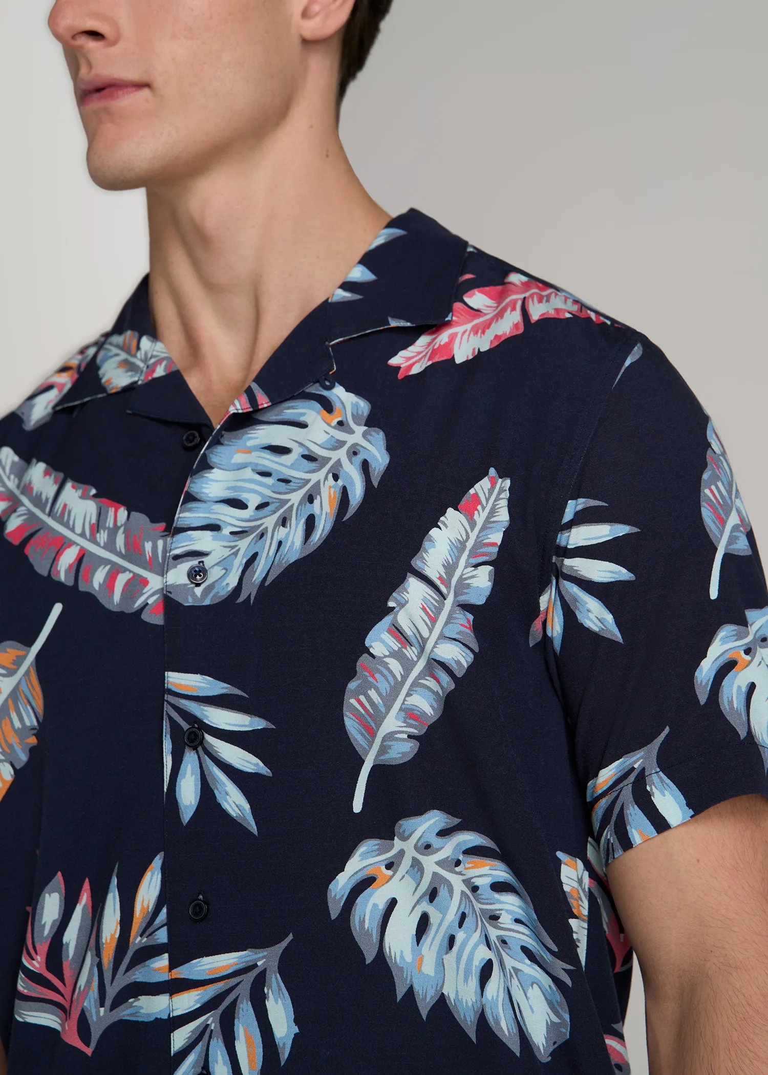 Short Sleeve Resort Shirt for Tall Men in Indigo Floral Print