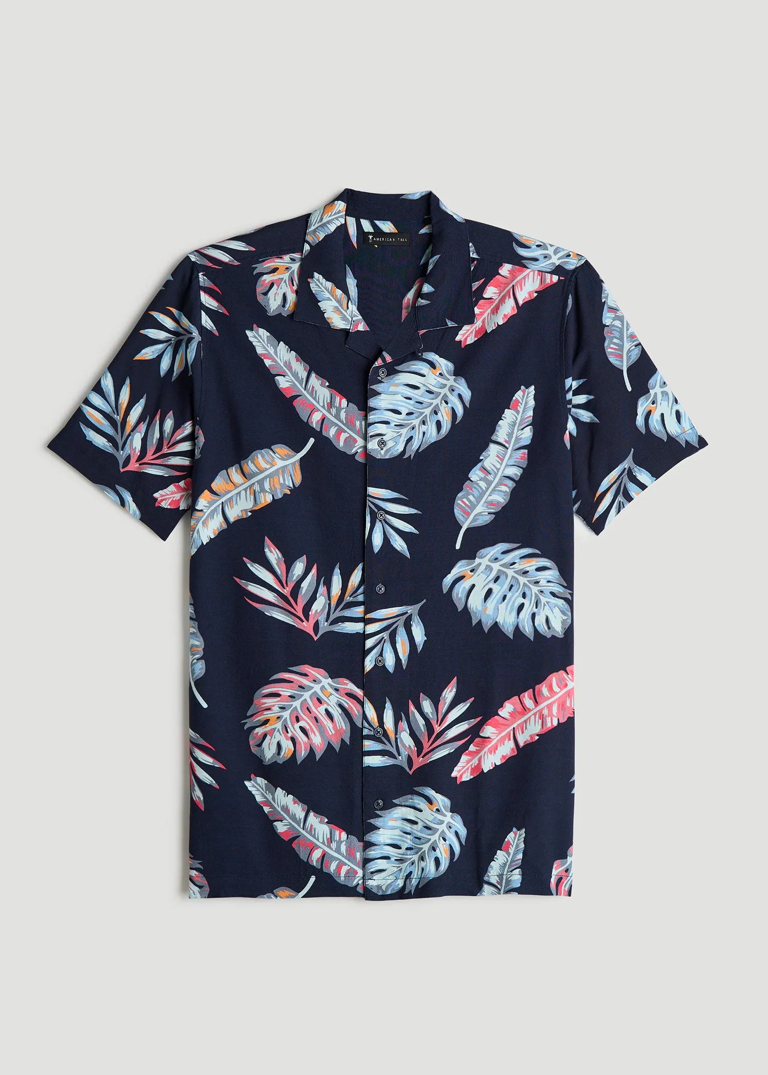 Short Sleeve Resort Shirt for Tall Men in Indigo Floral Print