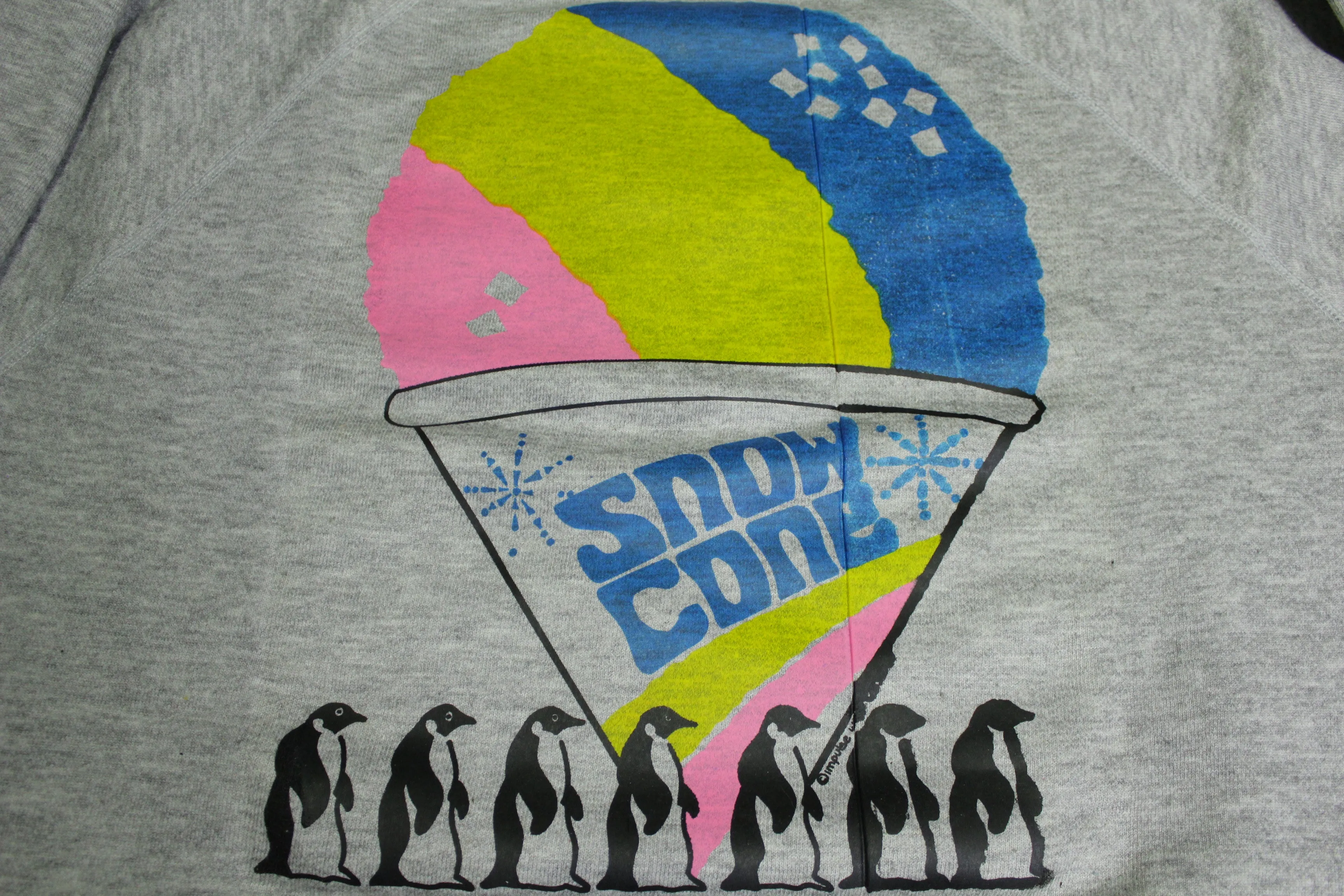 Snow Cone Penquin Vintage 80s Giant Print Ultra Sweats USA Flavored Ice Snack Sweatshirt