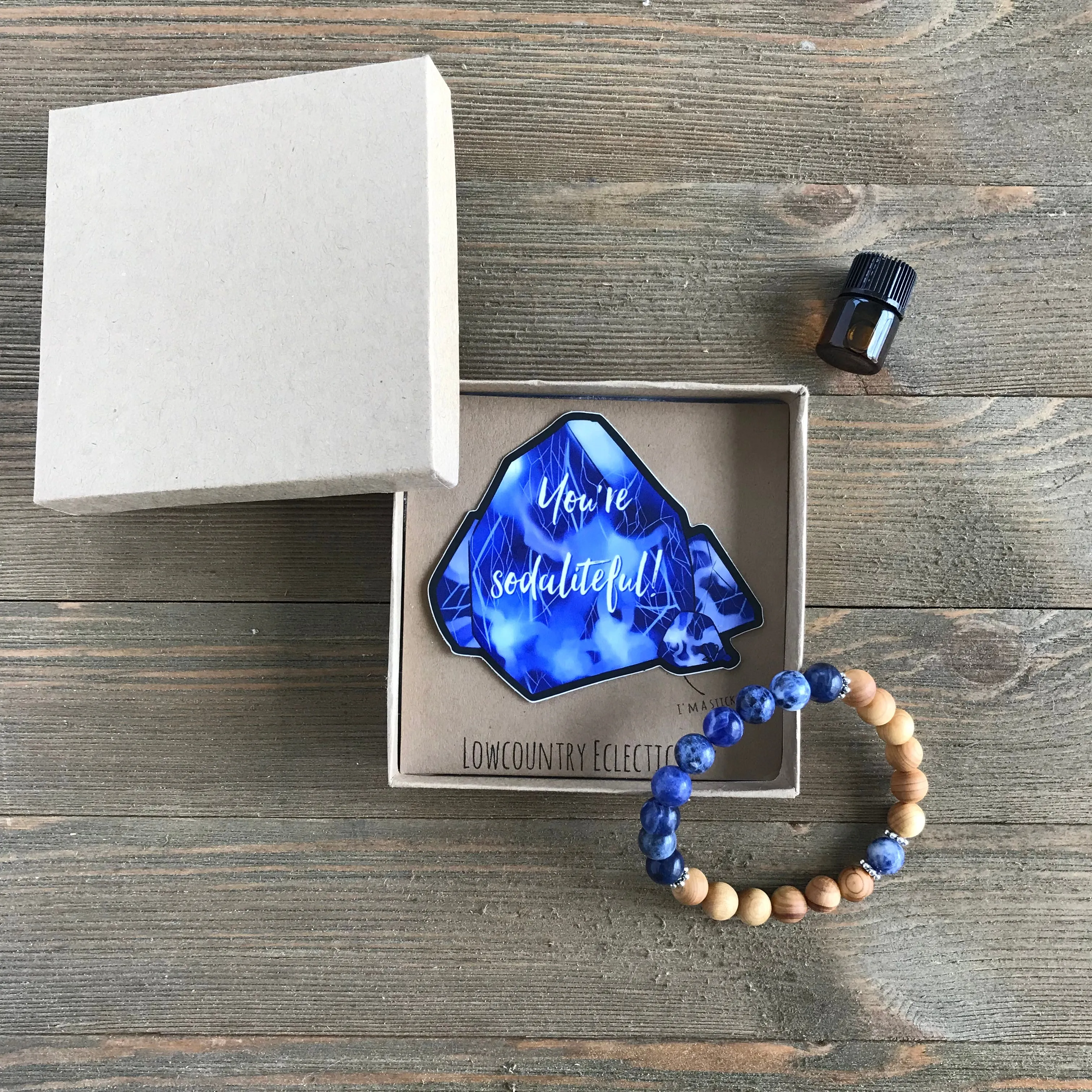 Sodalite Gemstone Essential Oil Diffuser Bracelet-- FREE STICKER