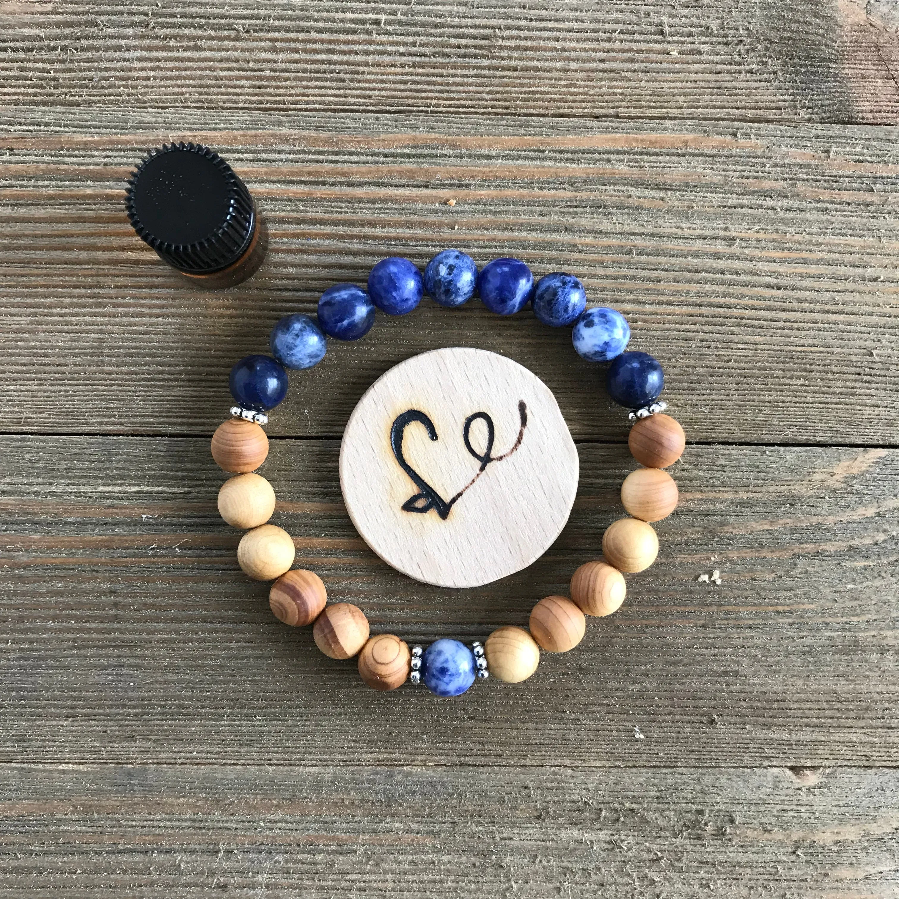 Sodalite Gemstone Essential Oil Diffuser Bracelet-- FREE STICKER