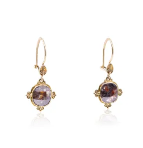 STEVEN BATTELLE 18K YELLOW GOLD CUSHION NATURAL DIAMOND DANGLE EARRINGS