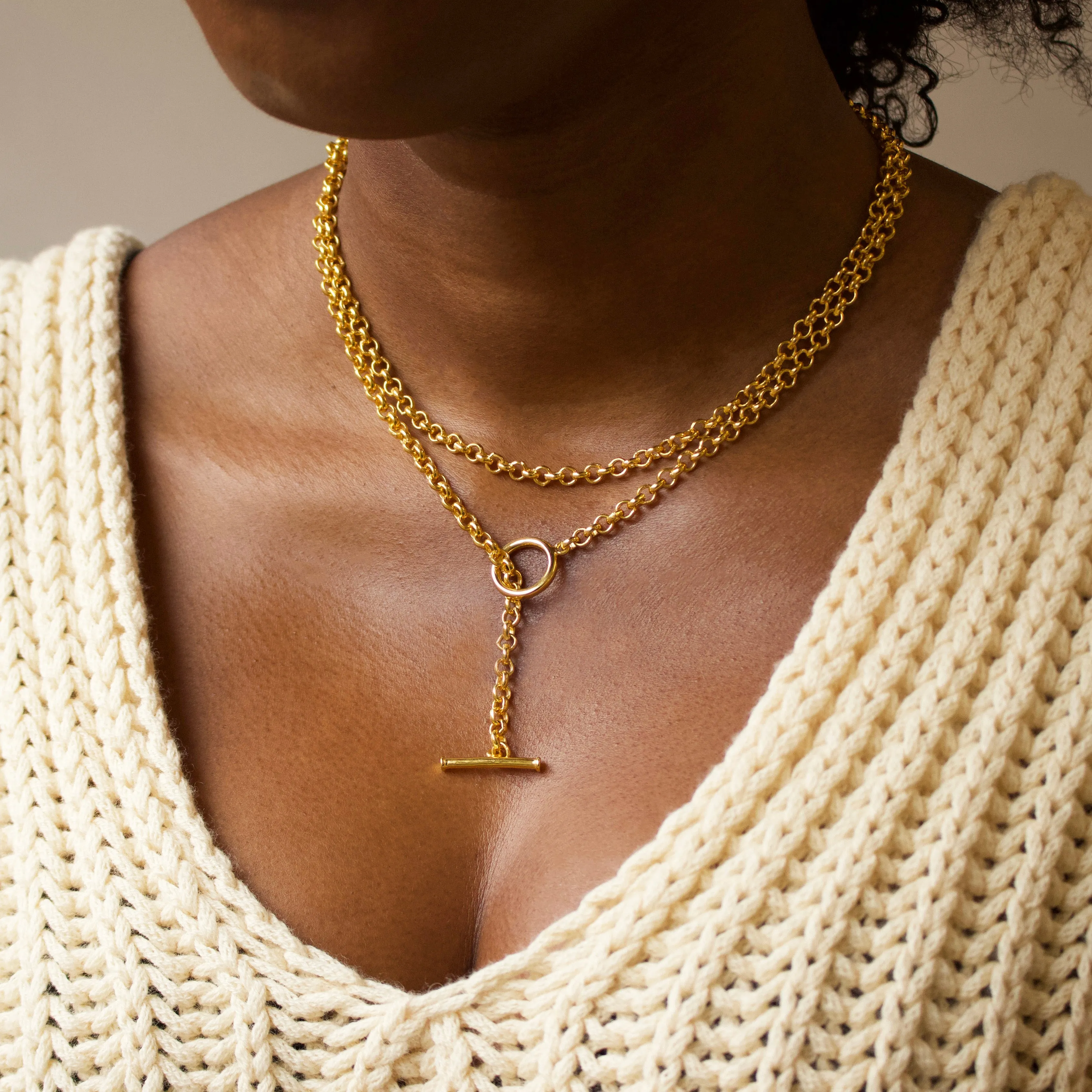 T Bar Belcher Chain Lariat Necklace